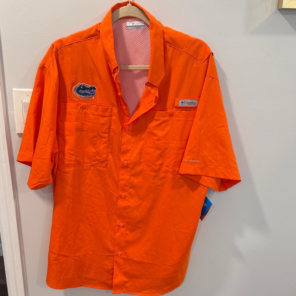 NWT Columbia FL GATORS Men's Bright Orange Casual Shirt